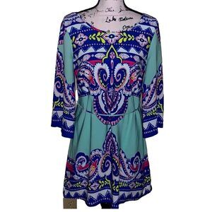 PINK OWL green, blue‎ sheath dress Small